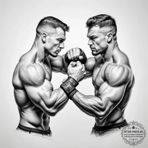 Tattoo sketch a strong, muscular arm wrestlin... - эскиз тату (№1754617464_0, 08.08.2025 01:44) — tattoo-photo.ru