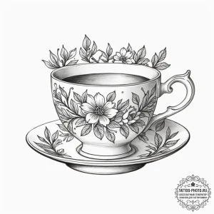 Tattoo sketch a detailed tiny teacup with a f... - эскиз тату (№1754618871_0, 08.08.2025 02:07) — tattoo-photo.ru