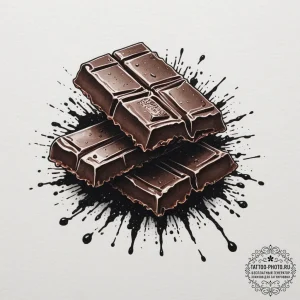 A close-up of a chocolate bar with one square... - эскиз тату (№1754619676_0, 08.08.2025 02:21) — tattoo-photo.ru