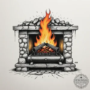 Tattoo sketch a fireplace with a cozy fire bu... - эскиз тату (№1754620879_0, 08.08.2025 02:41) — tattoo-photo.ru