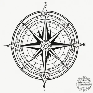 Compass, ink illustration for tattoo, fine li... - эскиз тату (№1754622298_0, 08.08.2025 03:04) — tattoo-photo.ru