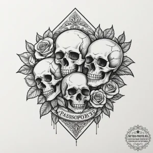 A pile of old, worn-out passports., concept a... - эскиз тату (№1754623930_0, 08.08.2025 03:32) — tattoo-photo.ru