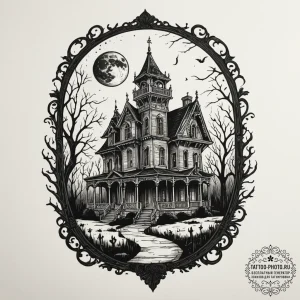 Tattoo sketch a haunted mansion silhouette ag... - эскиз тату (№1754624749_0, 08.08.2025 03:45) — tattoo-photo.ru