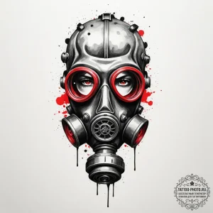 Tattoo sketch a stylized gas mask with a sing... - эскиз тату (№1754624949_0, 08.08.2025 03:49) — tattoo-photo.ru