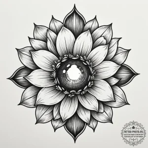 Tattoo sketch a flower whose center is a tiny... - эскиз тату (№1754625745_0, 08.08.2025 04:02) — tattoo-photo.ru
