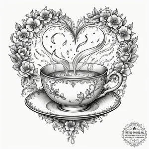 Tattoo sketch a delicate teacup with a steami... - эскиз тату (№1754625946_0, 08.08.2025 04:05) — tattoo-photo.ru