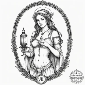 Tattoo design a virgo maiden with the "hermit... - эскиз тату (№1754627340_0, 08.08.2025 04:29) — tattoo-photo.ru