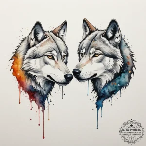 Tattoo sketch a wolf head (male) and a wolfes... - эскиз тату (№1754629112_0, 08.08.2025 04:58) — tattoo-photo.ru