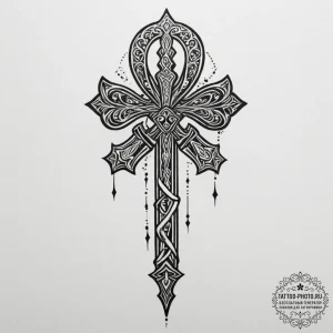 Tattoo design a 'key of life' (ankh) split be... - эскиз тату (№1754631286_0, 08.08.2025 05:34) — tattoo-photo.ru