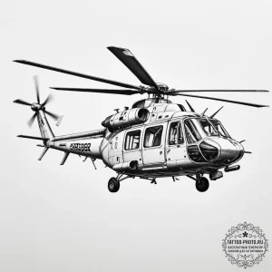 A detailed shot of a helicopter's rotor blade... - эскиз тату (№1754632282_0, 08.08.2025 05:51) — tattoo-photo.ru