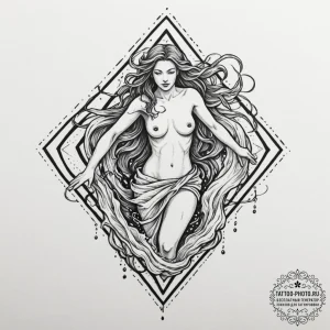 Tattoo sketch aquarius's water-bearer, with t... - эскиз тату (№1754634663_0, 08.08.2025 06:31) — tattoo-photo.ru