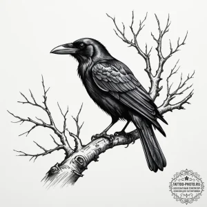 Tattoo sketch a raven or crow perched on a gn... - эскиз тату (№1754636449_0, 08.08.2025 07:00) — tattoo-photo.ru