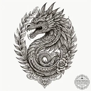 Aztec feathered serpent (quetzalcoatl), ink i... - эскиз тату (№1754638236_0, 08.08.2025 07:30) — tattoo-photo.ru
