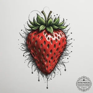 A macro shot of the surface of a strawberry,... - эскиз тату (№1754639429_0, 08.08.2025 07:50) — tattoo-photo.ru