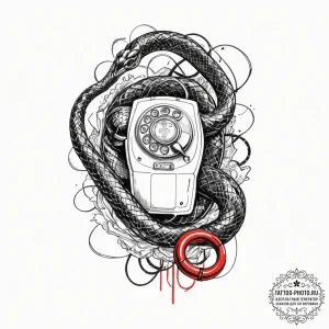 A telephone with its cord turning into a snak... - эскиз тату (№1754640818_0, 08.08.2025 08:13) — tattoo-photo.ru