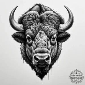 Tattoo design a powerful bison, head lowered,... - эскиз тату (№1754642403_0, 08.08.2025 08:40) — tattoo-photo.ru