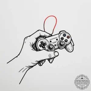 Tattoo design a gamer's hand holding a glowin... - эскиз тату (№1754643201_0, 08.08.2025 08:53) — tattoo-photo.ru