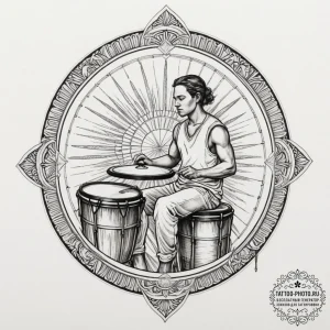 A person playing a steel drum on a tropical b... - эскиз тату (№1754643597_0, 08.08.2025 08:59) — tattoo-photo.ru