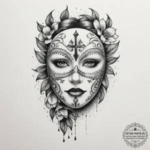 Mask, artistic tattoo sketch, sketch tattoo s... - эскиз тату (№1754643798_0, 08.08.2025 09:03) — tattoo-photo.ru