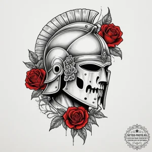 A roman centurion helmet with battle damage,... - эскиз тату (№1754644395_0, 08.08.2025 09:13) — tattoo-photo.ru