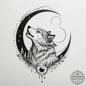 тату волк воет на луну - скетч - эскиз тату (№1754644800_0, 08.08.2025 09:20) — tattoo-photo.ru