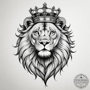 тату лев с короной на груди - эскиз тату (№1754644890_0, 08.08.2025 09:21) — tattoo-photo.ru