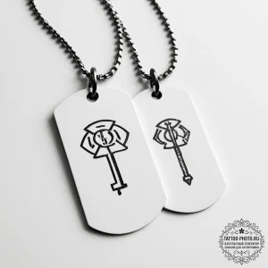 Tattoo sketch a pair of dog tags with a signi... - эскиз тату (№1754647372_0, 08.08.2025 10:02) — tattoo-photo.ru