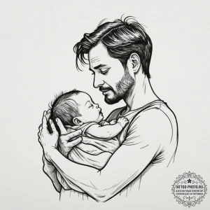 A tired but happy new father holding his slee... - эскиз тату (№1754647568_0, 08.08.2025 10:06) — tattoo-photo.ru