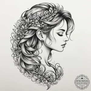 Tattoo design a virgo maiden's profile in bla... - эскиз тату (№1754647967_0, 08.08.2025 10:12) — tattoo-photo.ru