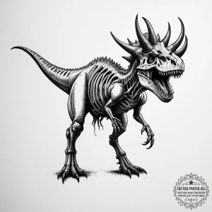 Dinosaur skeleton (t-rex, triceratops), tatto... - эскиз тату (№1754648558_0, 08.08.2025 10:22) — tattoo-photo.ru