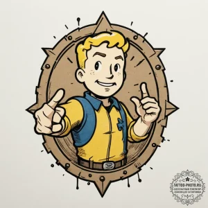 Vault boy (from fallout), tattoo drawing outl... - эскиз тату (№1754648757_0, 08.08.2025 10:25) — tattoo-photo.ru