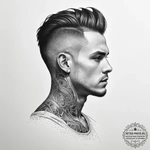 Tattoo sketch a digital warrior’s profile, st… — эскиз тату (№1754652531_0, 08.08.2025 11:28) — tattoo-photo.ru