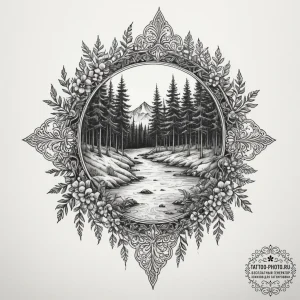 Tv with a forest growing out of the screen, i... - эскиз тату (№1754661053_0, 08.08.2025 13:50) — tattoo-photo.ru