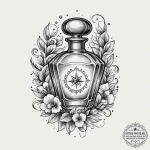 Tattoo design a vintage perfume bottle with a… — эскиз тату (№1754661647_0, 08.08.2025 14:00) — tattoo-photo.ru