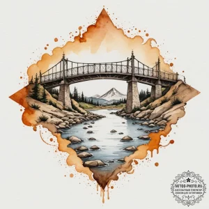Tattoo design a sturdy bridge, symbolizing ov… — эскиз тату (№1754662835_0, 08.08.2025 14:20) — tattoo-photo.ru