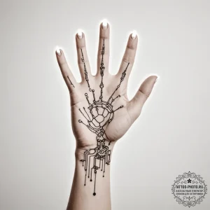 A hand with glowing circuit tattoos — эскиз тату (№1754664610_0, 08.08.2025 14:50) — tattoo-photo.ru