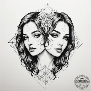 Tattoo sketch gemini faces, one realistic ske… — эскиз тату (№1754664805_0, 08.08.2025 14:53) — tattoo-photo.ru