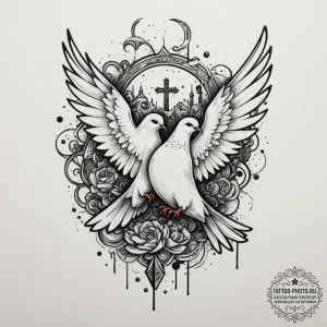 Doves, concept art for tattoo, new school tat… — эскиз тату (№1754665007_0, 08.08.2025 14:56) — tattoo-photo.ru