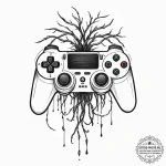 Tattoo design a controller with roots growing… — эскиз тату (№1754665402_0, 08.08.2025 15:03) — tattoo-photo.ru