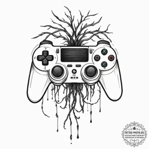 Tattoo design a controller with roots growing... - эскиз тату (№1754665402_0, 08.08.2025 15:03) — tattoo-photo.ru