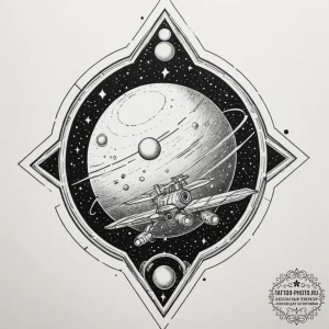 Tattoo design a stylized space station interi... - эскиз тату (№1754665801_0, 08.08.2025 15:10) — tattoo-photo.ru