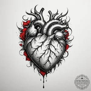 Tattoo design a heart depicted as solid stone... - эскиз тату (№1754667793_0, 08.08.2025 15:43) — tattoo-photo.ru