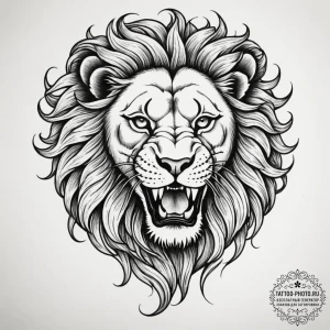 Tattoo design a lion's head roaring protectiv... - эскиз тату (№1754668391_0, 08.08.2025 15:53) — tattoo-photo.ru