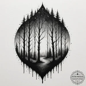 Tattoo design a forest silhouette with an eer... - эскиз тату (№1754670003_0, 08.08.2025 16:20) — tattoo-photo.ru