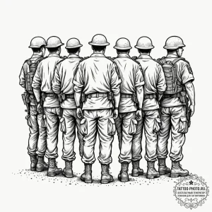 Tattoo sketch a silhouette of soldiers standi... - эскиз тату (№1754671182_0, 08.08.2025 16:39) — tattoo-photo.ru