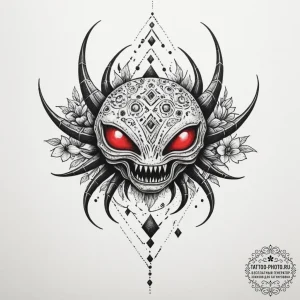 Tattoo sketch a retro space invader alien wit... - эскиз тату (№1754671572_0, 08.08.2025 16:46) — tattoo-photo.ru