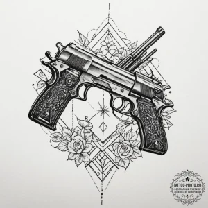 Tattoo design a pair of crossed antique pisto... - эскиз тату (№1754671768_0, 08.08.2025 16:49) — tattoo-photo.ru
