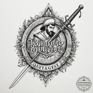 Tattoo design 'quest accepted' in a medieval... - эскиз тату (№1754672754_0, 08.08.2025 17:05) — tattoo-photo.ru