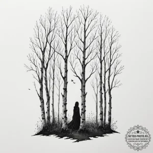 A watercolor tattoo of a birch grove in autum... - эскиз тату (№1754675731_0, 08.08.2025 17:55) — tattoo-photo.ru