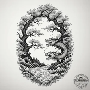 Tattoo design: a dark, mystical forest scene... - эскиз тату (№1754677358_0, 08.08.2025 18:22) — tattoo-photo.ru